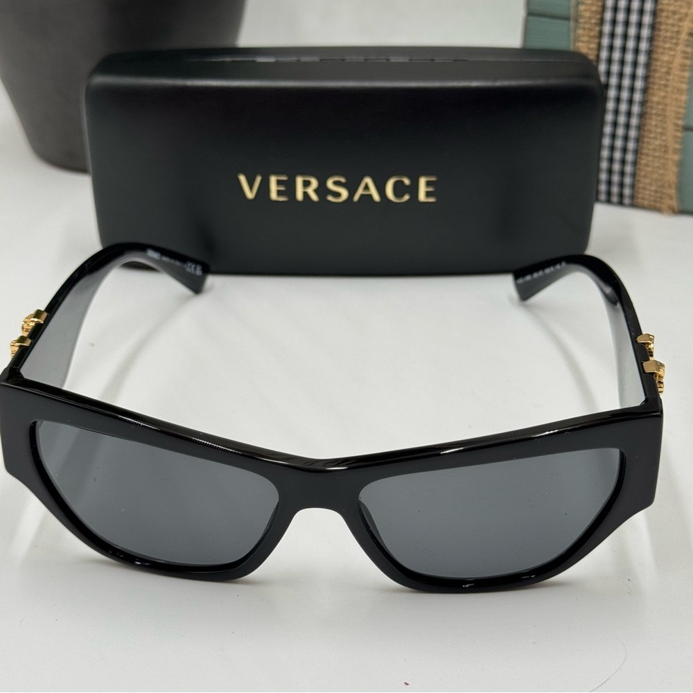 Versace Virtus Cat-Eye Sunglasses and Case in Black & Gold - Picture 2 of 11